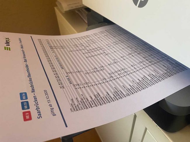 Vlexx Fahrpläne gibt es nur noch zum Ausdrucken. Foto: Simone Mager